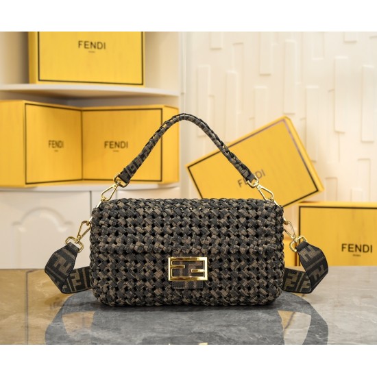 260 now Model 7713FI New Old Flower Woven Baguette Iconic Baguette Medium Handbag with Flap Design with FF Magnetic Closure FF Jacquard Fabric Woven Strap on the body is super good to see the highest rate of pieces can be a variety of retro with the class