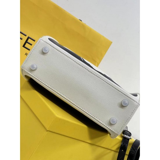 Upgraded Cowhide Lot 390 with Box Fendi's new iconic Peekaboo pouch in black canvas and patent leather is engraved with a rose motif displaying a natural canvas backing and is adorned with a signature twist lock on both sides.Canvas liningTwo compartments