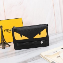 Brand FENDI Fendi Model No. Yellow Sticker Men's Clutch Bag Item No. 768568 Color Black Egg Yolk Material Head Litchi Imported Cowhide Leather Size 23155F Home Fendi Calfskin Leather Clutch Bag with Metal BAG BUGS Eye Patterns and Color Accents 3 Interior