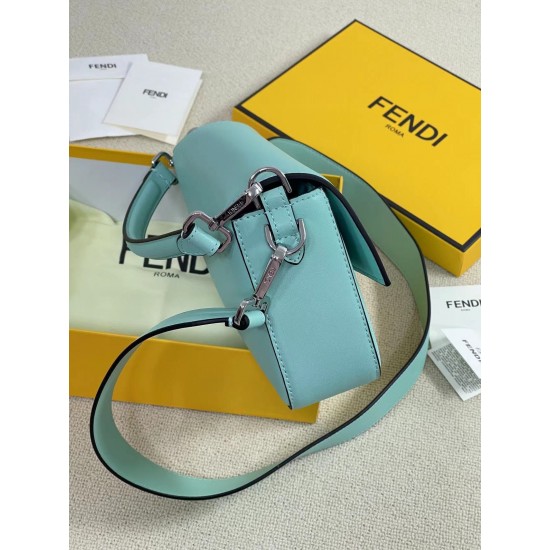 The new Fendi X TiffanyCo Limited Edition Baguette is a classic medium-sized baguette bag made of classic Tiffany BlueTM smooth cowhide leather. The FF hook and loop closure is made of sterling silver with Tiffany BlueTM3 enamel detailing depicting the do