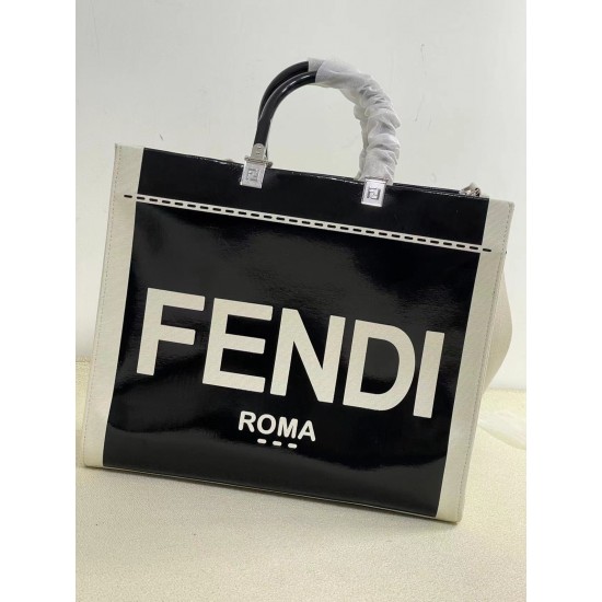 Upgraded batch 430 again arrived Sunshine Medium Tote patent leather engraved with FENDI ROMA display natural canvas backing brown plexiglass hard hand FI TOTE Tote Sunshine Tote simple letters LOGO design single twisted on the very aura also does not str