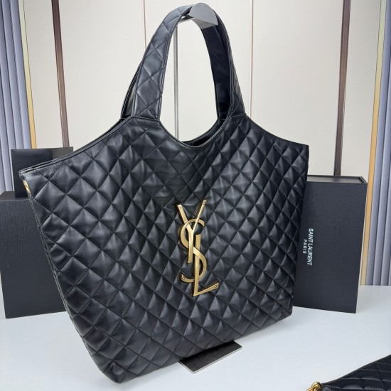 280ICARE plus size quilted sheepskin shopping bag MAXI shopping bag lasso closure design decorated with square quilted seams and classic YSL logo Napa sheepskin central three-dimensional combination of letters avant-garde and air field perfect interpretat
