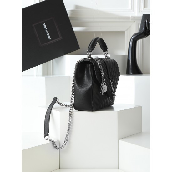 260 black silver buckle counter demon models SaintLaurentSLP counter latest version of the market exclusive imported leather original leather goat grain hand-embroidered V line ultra-smooth soft and comfortable bag shape exquisite practical pocket YSL gol