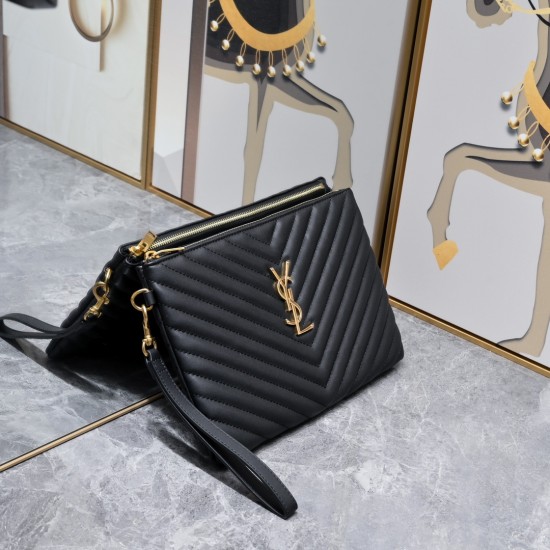160 Gold Buckle YSL Market Exclusive Beaten and molded to order The highest version of the market strong YvesSaintLaurent Embroidery Line Clutch Italian calfskin Leather Handle Super The first in the market to be launched Size 30Cm Model 1850