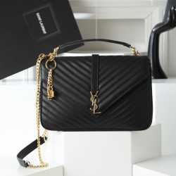 290 black gold buckle counter demon models SaintLaurentSLP counter latest version of the market exclusive imported leather original leather goat grain hand-embroidered V line ultra-smooth soft and comfortable bag shape exquisite practical pocket YSL gold 