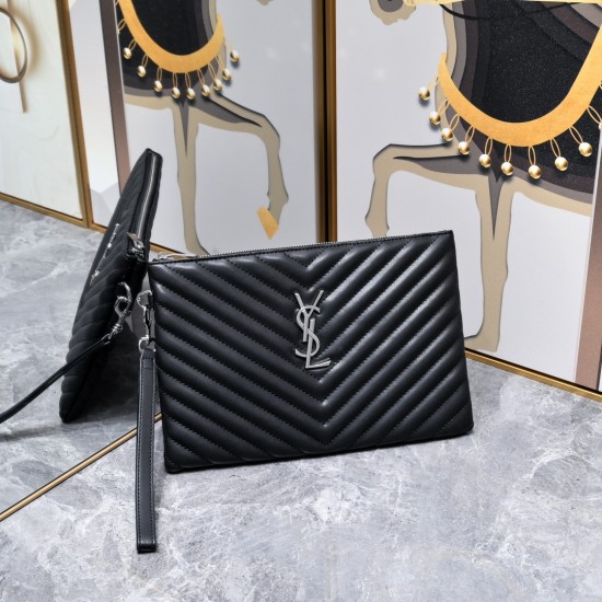 160 Silver Buckle YSL Market Exclusive Beaten and molded to order The highest version of the market Strong YvesSaintLaurent Embroidery Line Clutch Italian Calfskin Leather Handle Super The first in the market to be launched Size 30Cm Model 1850