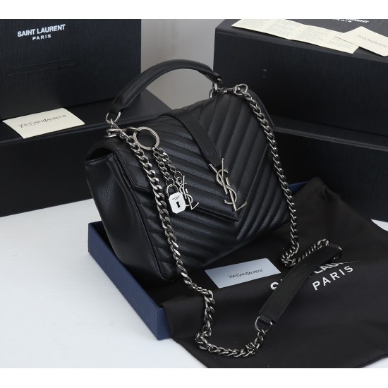 260 black and silver buckle counter demon models SaintLaurentSLP counter latest version of the market exclusive imported leather original leather goat grain hand-embroidered V line super silky soft and comfortable bag shape exquisite practical pocket YSL 