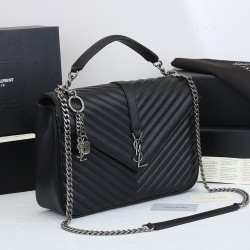 Lot of 290 black silver buckle counter demon models SaintLaurentSLP counter latest version of the market exclusive imported leather original leather goat grain hand-embroidered V line ultra-smooth soft and comfortable bag shape exquisite practical pocket 