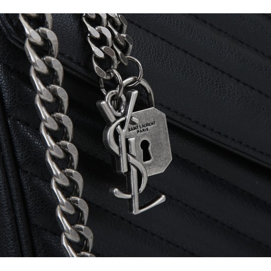 Lot of 290 black silver buckle counter demon models SaintLaurentSLP counter latest version of the market exclusive imported leather original leather goat grain hand-embroidered V line ultra-smooth soft and comfortable bag shape exquisite practical pocket 