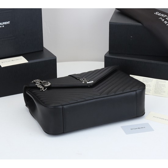 Lot of 290 black silver buckle counter demon models SaintLaurentSLP counter latest version of the market exclusive imported leather original leather goat grain hand-embroidered V line ultra-smooth soft and comfortable bag shape exquisite practical pocket 