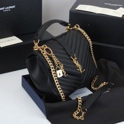 Lot of 260 black gold buckle counter demon models SaintLaurentSLP counter latest version of the market exclusive imported leather original leather goat grain hand-embroidered V line ultra-smooth soft and comfortable bag shape exquisite practical pocket YS