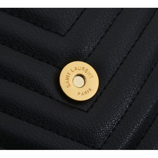 Lot of 260 black gold buckle counter demon models SaintLaurentSLP counter latest version of the market exclusive imported leather original leather goat grain hand-embroidered V line ultra-smooth soft and comfortable bag shape exquisite practical pocket YS