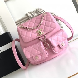 700 Chanel 23P super hot plain calf leather double backpack model 3860 The physical is very small and the old duma about the same size Undoubtedly still a premium model is very difficult to buy On the body is very good with the very durable will become a 