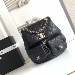 700 Chanel 23P super hot plain calf leather double backpack model 3860 The physical is very small and the old duma about the same size Undoubtedly still a premium model is very difficult to buy On the body is very good with the very durable will become a 