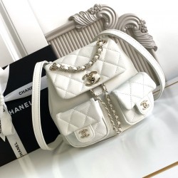 660 Chanel 23P super hot plain calf leather double backpack model 3787 The physical is very small and the old duma about the same size Undoubtedly still a premium model is very difficult to buy On the body is very good with the very durable will become a 