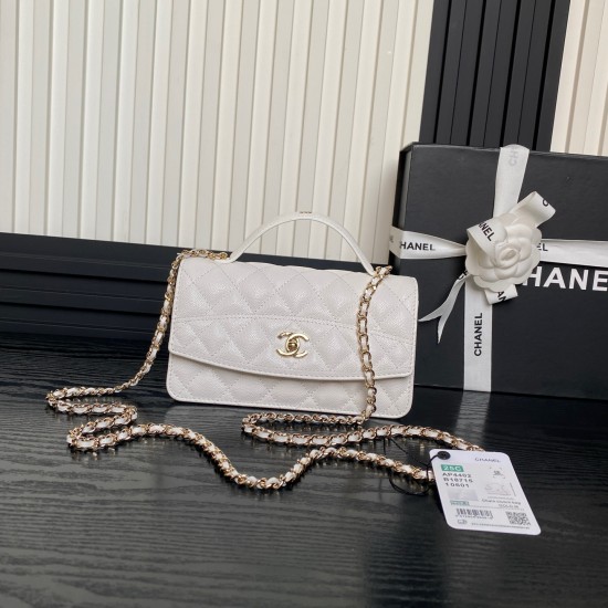 710 Chane1 25C Woc Organ Bag AP4402 Logo Tote Shoulder Calfskin Leather with Gold Metallic It's a fresh and stylish look with its classic design Every detail reveals sophistication and elegance Whether it's the iconic diamond plaid or the double C logo, i