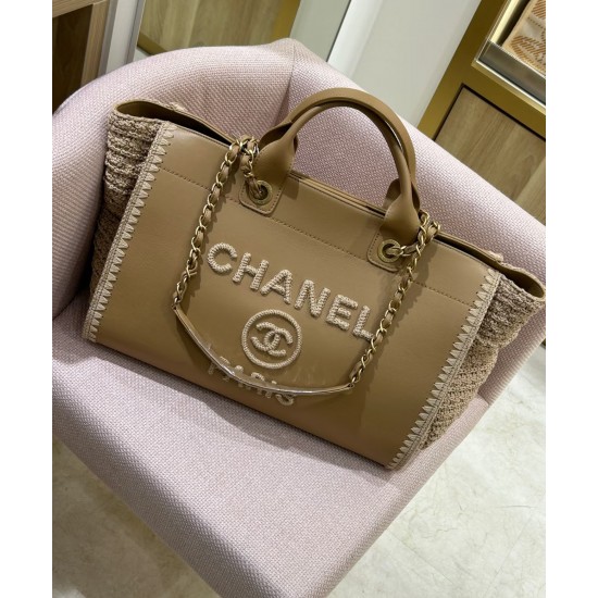 1200 Chanel coco beach bag apricot cow weave beach bag 34cm classic stunning