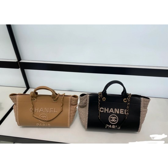 1200 Chanel coco beach bag apricot cow weave beach bag 34cm classic stunning