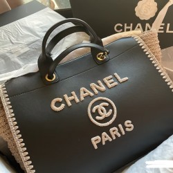 1200 Chanel coco beach bag black cow weave beach bag 34cm classic stunning