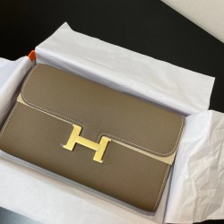 Constance to go Kang Kang Wallet Crossbody 205cm Original Imported Epsom Leather Elephant Grey Gold Buckle Counter Synchronized Handmade Waxed Stitching Pure Steel Hardware In Stock