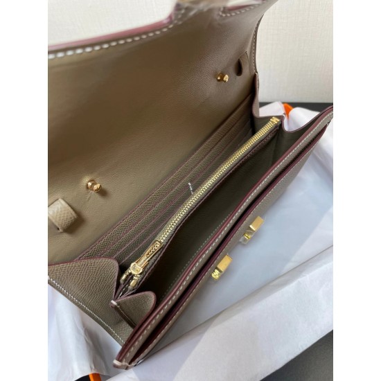 Constance to go Kang Kang Wallet Crossbody 205cm Original Imported Epsom Leather Elephant Grey Gold Buckle Counter Synchronized Handmade Waxed Stitching Pure Steel Hardware In Stock