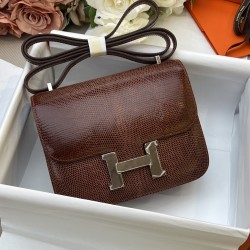 Constance Kang Kang 19cm Hcp imported top lizard skin maple brown silver buckle counter synchronization handmade beeswax thread sewing pure steel hardware in stock