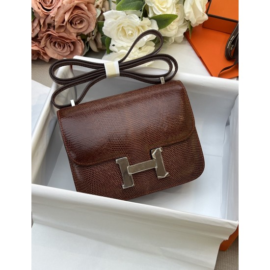 Constance Kang Kang 19cm Hcp imported top lizard skin maple brown silver buckle counter synchronization handmade beeswax thread sewing pure steel hardware in stock