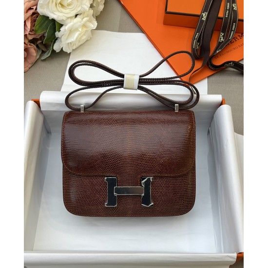 Constance Kang Kang 19cm Hcp imported top lizard skin maple brown silver buckle counter synchronization handmade beeswax thread sewing pure steel hardware in stock