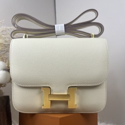 HERMES Constance Stewardess Bag New with Mirror 19 Kang Kang Milkshake Platinum Buckle High-end Quality Epsom Cowhide Leather Handmade Waxed Line Single Shoulder Crossbody Bag Mini Size 19154cm In stock Lot 700