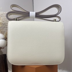 HERMES Constance Stewardess Bag New with Mirror 19 Kang Kang Milkshake Platinum Buckle High-end Quality Epsom Cowhide Leather Handmade Waxed Line Single Shoulder Crossbody Bag Mini Size 19154cm In stock Lot 700
