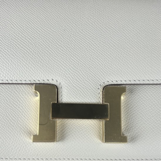 HERMES Constance Stewardess Bag New with Mirror 19 Kang Kang Milkshake Platinum Buckle High-end Quality Epsom Cowhide Leather Handmade Waxed Line Single Shoulder Crossbody Bag Mini Size 19154cm In stock Lot 700