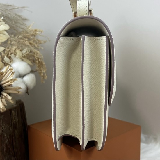 HERMES Constance Stewardess Bag New with Mirror 19 Kang Kang Milkshake Platinum Buckle High-end Quality Epsom Cowhide Leather Handmade Waxed Line Single Shoulder Crossbody Bag Mini Size 19154cm In stock Lot 700