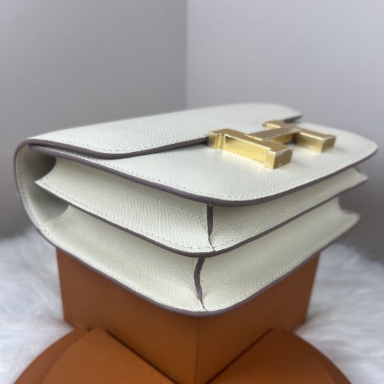 HERMES Constance Stewardess Bag New with Mirror 19 Kang Kang Milkshake Platinum Buckle High-end Quality Epsom Cowhide Leather Handmade Waxed Line Single Shoulder Crossbody Bag Mini Size 19154cm In stock Lot 700