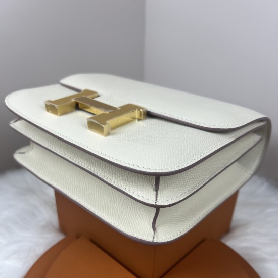 HERMES Constance Stewardess Bag New with Mirror 19 Kang Kang Milkshake Platinum Buckle High-end Quality Epsom Cowhide Leather Handmade Waxed Line Single Shoulder Crossbody Bag Mini Size 19154cm In stock Lot 700
