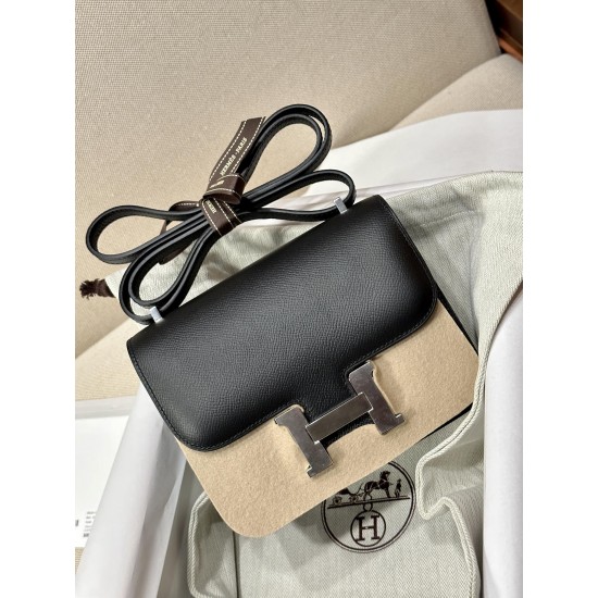 Constance Kang Kang 19cm Black Epsom Palm Leather Silver Buckle