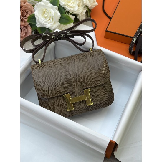 Constance Kang Kang 19cm Hcp imported top lizard skin tobacco brown gold and silver buckle counter synchronization handmade beeswax thread sewing pure steel hardware in stock