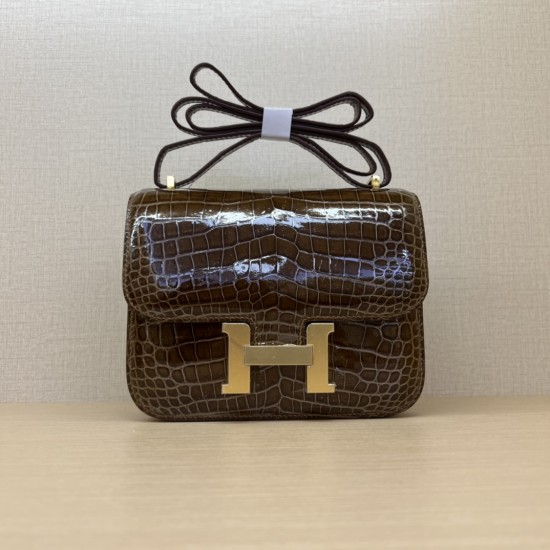 In stock KK19 honey dumplings imported high-gloss crocodile Kang Kang 19cm full hand-stitched waxed thread full steel hardware lining sheepskin