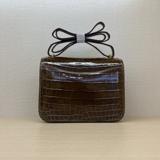 In stock KK19 honey dumplings imported high-gloss crocodile Kang Kang 19cm full hand-stitched waxed thread full steel hardware lining sheepskin