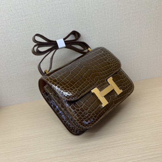 In stock KK19 honey dumplings imported high-gloss crocodile Kang Kang 19cm full hand-stitched waxed thread full steel hardware lining sheepskin