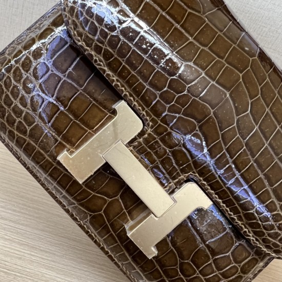In stock KK19 honey dumplings imported high-gloss crocodile Kang Kang 19cm full hand-stitched waxed thread full steel hardware lining sheepskin