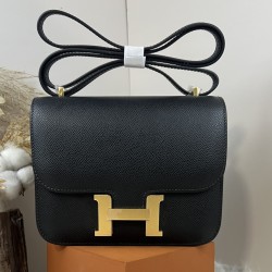 HERMES Constance Stewardess Bag New with Mirror 19 Kang Kang Black Gold Buckle High-end Quality Epsom Cowhide Leather Handmade Waxed Line Shoulder Crossbody Mini Size 19154cm In stock Lot 700