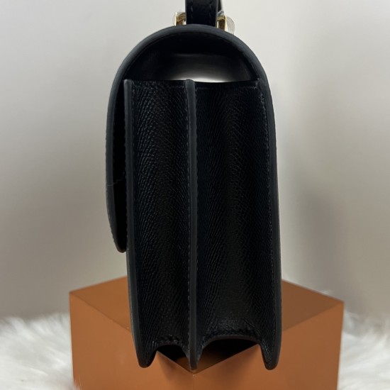 HERMES Constance Stewardess Bag New with Mirror 19 Kang Kang Black Gold Buckle High-end Quality Epsom Cowhide Leather Handmade Waxed Line Shoulder Crossbody Mini Size 19154cm In stock Lot 700