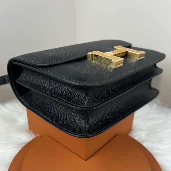 HERMES Constance Stewardess Bag New with Mirror 19 Kang Kang Black Gold Buckle High-end Quality Epsom Cowhide Leather Handmade Waxed Line Shoulder Crossbody Mini Size 19154cm In stock Lot 700