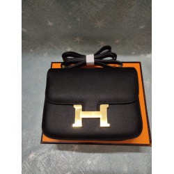 Black constance Kang Kang Flight Attendant Bag 19cm 23cm Original epsom leather Gold and silver buckles Half hand-sewn stitching Waxed batch 700