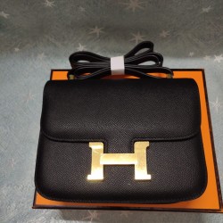 Black constance Kang Kang Flight Attendant Bag 19cm 23cm Original epsom leather Gold and silver buckles Half hand-sewn stitching Waxed batch 700