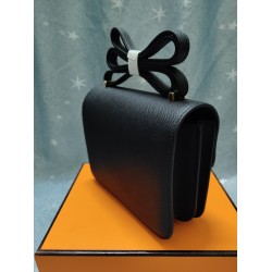 Black constance Kang Kang Flight Attendant Bag 19cm 23cm Original epsom leather Gold and silver buckles Half hand-sewn stitching Waxed batch 700