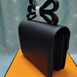 Black constance Kang Kang Flight Attendant Bag 19cm 23cm Original epsom leather Gold and silver buckles Half hand-sewn stitching Waxed batch 700