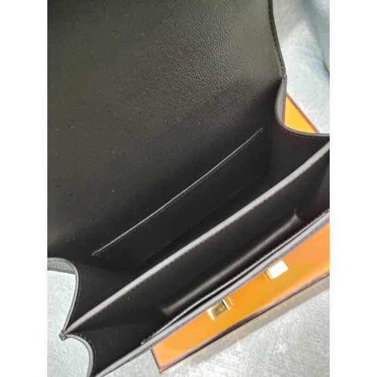 Black constance Kang Kang Flight Attendant Bag 19cm 23cm Original epsom leather Gold and silver buckles Half hand-sewn stitching Waxed batch 700