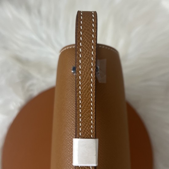 HERMES Constance Stewardess Bag New with Mirror 19 Kang Kang Golden Brown Silver Buckle High-end Quality Epsom Cowhide Leather Handmade Waxed Line Shoulder Crossbody Mini Size 19154cm In stock Lot 700
