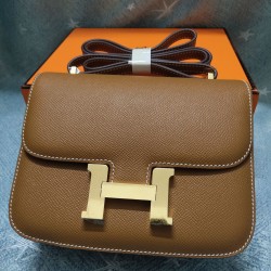 Gold dumplings constance Kang Kang stewardess bag 19cm 23cm original epsom leather gold and silver buckle half hand-stitched sewing waxed thread lot 700